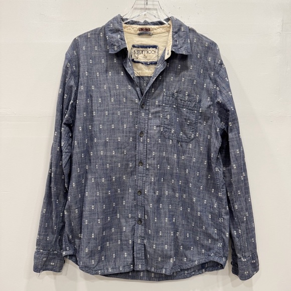 Gramicci Long Sleeve Button Down Shirt Printed XL Cotton Chambray Blue - Picture 1 of 7